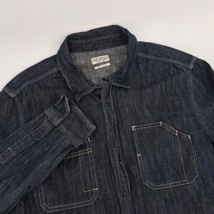 AllSaints Spitalfields Mens XL Hairo Denim Shirt Dark Indigo Blue Long Sleeve